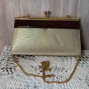 Gold and Brown Clutch with Chain